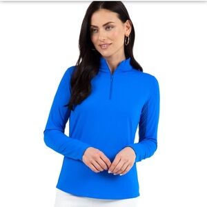 IBKUL Fitted Blue Polo Long Sleeve Top